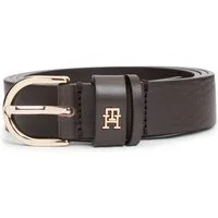 Tommy Hilfiger Ledergürtel ESSENTIAL EFFORTLESS 2.5 cm breit GOLD Logoemblem, weiche Haptik, ovale Einfachdornschließe