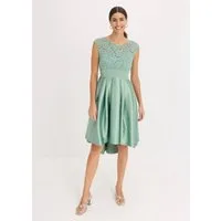 bonprix Vokuhila-Kleid ausgestellte Passform, aus glänzendem Satin, mit Taillen-Einsatz