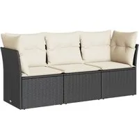 vidaXL Gartenlounge-Set 3-tlg. Garten-Sofagarnitur mit Kissen Schwarz Poly Rattan, (1-tlg)