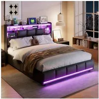 PXloue Polsterbett Modernes Bett mit LED-Beleuchtung und Regal (Hydraulisch hebbarer Stauraum), Stilvolles Design mit Stauraum und Lattenrost.