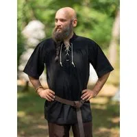 Vehi Mercatus Wikinger-Kostüm Klassiches Mittelalter Hemd kurzarm, Schwarz "Rainald"