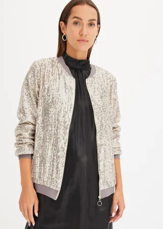 bonprix Pailletten-Blouson, beige, Gr.40/42 (M), Modischer Blouson mit Pailletten und Bündchen