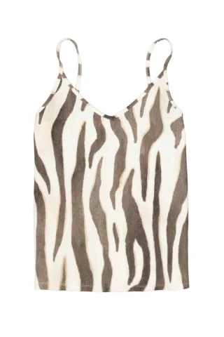 Garcia - Top mit V-Ausschnitt und Spaghettiträgern im Animal-Print weiß - Gr. - XS