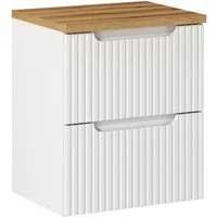 Lomadox Waschbeckenschrank NEWPORT-56-WHITE Waschtischunterschrank, 50cm breit, weiß und Eiche, gerillte Front