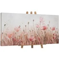 YS-Art Gemälde April, Blumen, Mohnblumen Rosa Flieder Leinwand