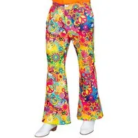 Karneval-Klamotten Hippie-Kostüm Herren Flower Power Peace und Love 60er Jahre Hose, Bunte mehrfarbige Männer Hippiehose Karneval Fasching