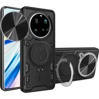 Wigento Handyhülle Für Xiaomi 15 Ultra CD Textur Sliding Kamera TPU PC Ring Hülle Schwarz, CD Texture, Schiebekameraabdeckung, Magnetischer Halter