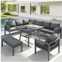 Flieks Gartenlounge-Set, 8-Sitzer L-förmiges Gartenmöbel-Set Sitzgruppe Handgeflochtenes Seil