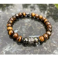 NAHLE Armband Naturstein Tigerauge Perlenarmband Partnerarmband Freundschaftsarmband, handmade, dehnbares Band