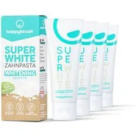 happybrush Zahnpasta SuperWhite+Protect - für weiße Zähne & zur Zahnaufhellung - 4er Pack, (Spar-Set) vegan und FREI VON Natriumlaurylsulfat, Palmöl, Triclosan, Titandioxid