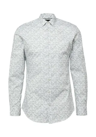 s.Oliver BLACK LABEL - Tailored Fit: Gemustertes Langarmhemd aus Baumwollstretch weiß - Gr. - 43