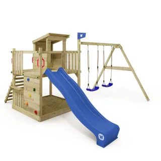 Spielturm Smart Cabin aus Massivholz mit Wellenrutsche - Gartenspielplatz inkl. Sandkasten & Kletterleiter für sicheren Abenteuerspaß - Wickey