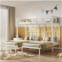 Flieks Etagenbett, Dreierbett Kinderbett Metallbett mit Leiter 90x200cm*3