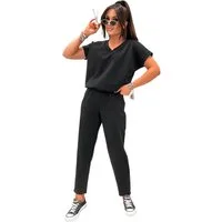 EloModa Jogginganzug Damen Zweiteiler Set V-Ausschnitt – bequemes Freizeit Outfit, S/M L/XL (2-tlg), MADE IN EU