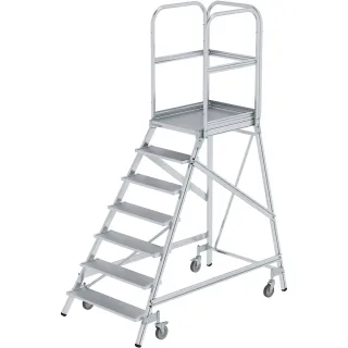 Munk Podesttreppe einseitig begehbar mit Federrollen Aluminium geriffelt - 050107