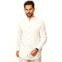 behype Langarmhemd aus Leinen im Regular-Fit Sommerhemd Herren Leinenhemd Freizeithemd mit Stehkragen & Krempelfunktion