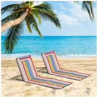 Outsunny Gartenliege Strandmatte, Faltbare Strandliege mit Kopfkissen, Höhenverstellbare Strandmatratze mit Tragetasche, 2 St., Oxfordstoff, Bunt, 124 x 53 x 35-45 cm