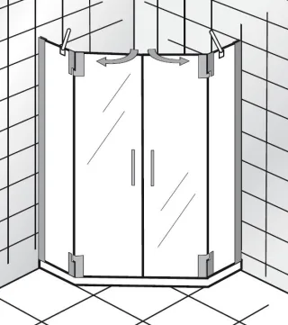 HSK K2 P Fünfeckdusche 4-teilig, 2 Drehtüren und 2 Seitenteile 2162xxx