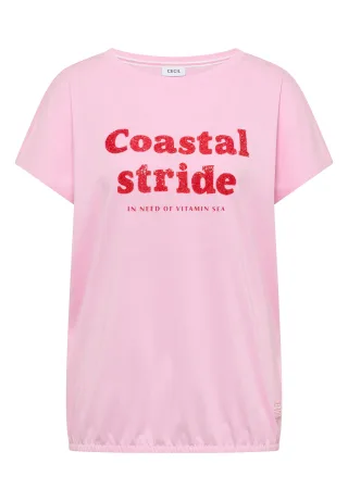 CECIL - T-Shirt mit Boatneck und Wording Print light blush rose - Gr. - M