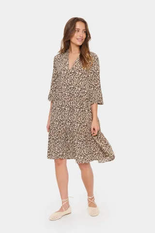 Kleid Casual fit Creme Leopard Strokes animal