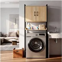 Karlhome Badregal Waschmaschinenschrank & Toilettenregal mit verstellbarem Ablage, 1-tlg., Toilettenschrank aus Holzwerkstoff und Metall, 64,5 x 30 x 170cm