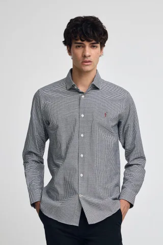 Hemd marineblau im Slim Fit mit Vichy-Karos und Rigby Go-Logo