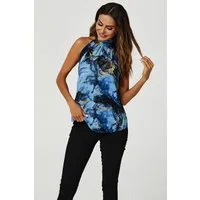 FS Collection Neckholdertop Neckholder-Top mit Bindeband hinten und Silberfolie / Marmormuster (XS (EU:36 / UK:8) · S (EU:38 / UK:10) · M (EU:40 / UK:12) · L (EU:42 / UK:14) · XL (EU:44 / UK:16), 3 Farben : Weiss, Marineblau und Fuchsia-Pink) Leicht,