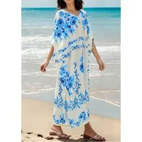 Lovolotti Sommerkleid Strandkleid mit V-Ausschnitt aus Viskose – Luftiges Midikleid mit Blumenmuster, locker fallend, für Urlaub und Freizeit
