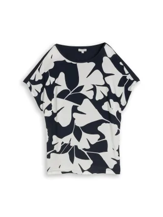Tom Tailor - Plus Size - T-Shirt im Material-Mix big navy ginkgo - Gr. - 44