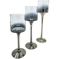 Meinposten Kerzenleuchter aus Glas 3er Set Kerzenglas Windlicht Weihnachten silber Stumpenkerzen (3er Set, 3 St)