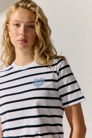 THE FASHION PEOPLE - T-Shirt ´Music Love` striped night blue stripe - Gr. - S