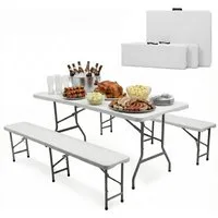 Sekey Bierzeltgarnitur Klappbar Bierzeltgarnitur 180cm Festzeltgarnitur Biertisch Set, 3-teilig, Tisch + 2 x Bierbank, Gartenmöbel Set