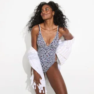 Wendbarer Badeanzug mit Spaghettiträgern und extra hohem Beinausschnitt, Damen,  Weiß, Polyester-Mischung, by Lands' End