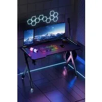 Bellaro Life Computertisch RGB Gaming Schreibtisch 120x60cm, Carbon-Optik, stabile Struktur, Getränkehalter & Kopfhörerhalter