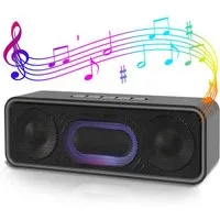 MOPUEA Bluetooth Lautsprecher 3D Surround TWS Tragbarer FM Radio Lautsprecher Bluetooth-Lautsprecher (Bluetooth 5.0 TWS 3D Sound FM Radio LED Licht 1500mAh)