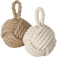 Spetebo Bodentürstopper Türstopper Jute Knoten 2er Set in creme und beige - 14 cm (Set, 2 St., Juteknoten Türstopper), Türpuffer Kugel aus Strick im maritimen Design