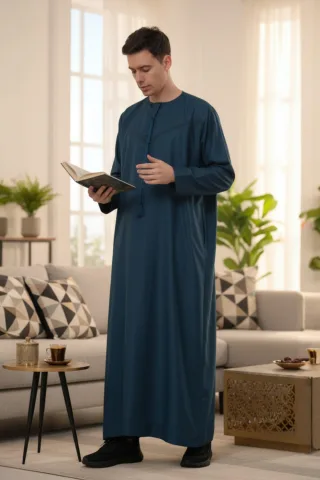 Herren blau Ramadan Eid marokkanische Jubba Robe Kaftan Djellaba Thobe LFS -TT-008
