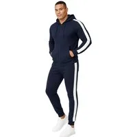 L.gonline Freizeitanzug Herren Jogginganzug zweifarbig sportlich mit Streifen, 526 (Kapuzenjacke mit Reißverschluss, Hose, 2-tlg), Fitness Freizeit Casual