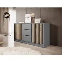 MOEBLO Kommode JOHN 3D (dekorative Lamellen Schrank Sideboard mit 2 Türen und 3 Schubladen, Moderne Wohnzimmer Schlafzimmer Möbel Kommode für Wohnzimmer), (BxHxT): 155x86x45 cm
