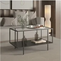 en.casa Couchtisch, »Nynna« rechteckig mit Glasplatte Stahl 90 x 50 x 50 cm Schwarz