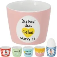 CEPEWA Eierbecher Eierbecher 6er Set 6 Motive Steingut bunt 5x4cm Gute Laune Sprüche