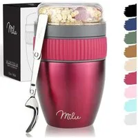 Milu Müslibox Müslibecher To Go Edelstahl 400 ml, isoliert, auslaufsicher, Müslimax Set