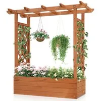 LALAHO Hochbeet Blumenkasten mit Rankhilfe Ablauflöchern, hängendes Dach, für Garten, Balkon, Terrasse, 110 x 45 x 113 cm