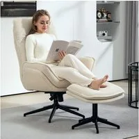 HOMCOM Relaxsessel mit Hocker 360°Drehbarer Fernsehsessel mit Liegefunktion Cord-Optik (TV-Sessel, 1-St., Ruhesessel), für Wohnzimmer, Schlafzimmer, Beige