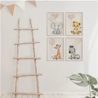MeinBaby123® Poster Bilder Kinderzimmer, Tiere Poster Kinderzimmer Deko, Babyzimmer Deko, Tier Wandbilder