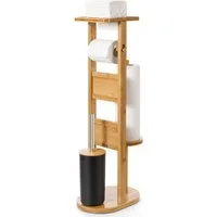 Yorbay WC-Garnitur Toilettenpapierhalter stehend aus Bambus, (WC-Bürstenhalter/Ablage, /Toilettenbürste/Klorollenhalter), Stand WC Garnitur mit Klobürste für WC, Toilette, Badezimmer