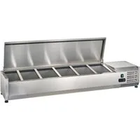 GastroHero Dönergrill Kühlaufsatz Edelstahl Gastronomie 140 cm mit Deckel – für 6 x GN 1/4, 145 W, Belegstation, 5 Zwischenstege inklusive, höhenverstellbar