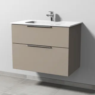 Sanipa 3way Keramik-Set Design Keramik-Waschtisch und Unterbau mit 2 Auszügen, Sandgrau-Matt UF48067