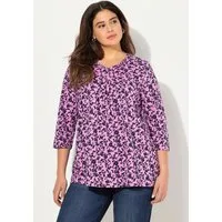 Ulla Popken T-Shirt T-Shirt A-Linie V-Ausschnitt Zierfalten 3/4-Arm