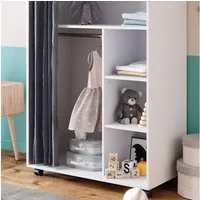 Vicco Kleiderschrank Doros, Weiß, 100 x 146.6 cm offen, mit Rollen (1-St) mit Kleiderstange